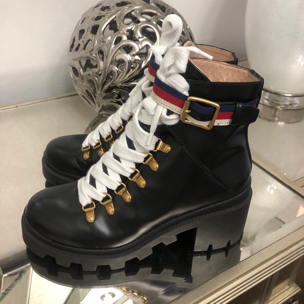 Gucci Leather Ankle Boot With Sylvie Web